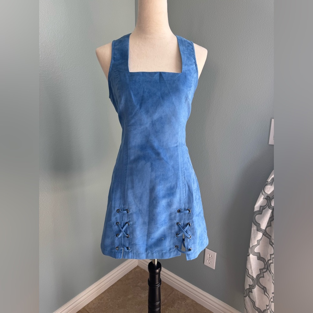 Re: Named blue mini dress with hem lacing detail